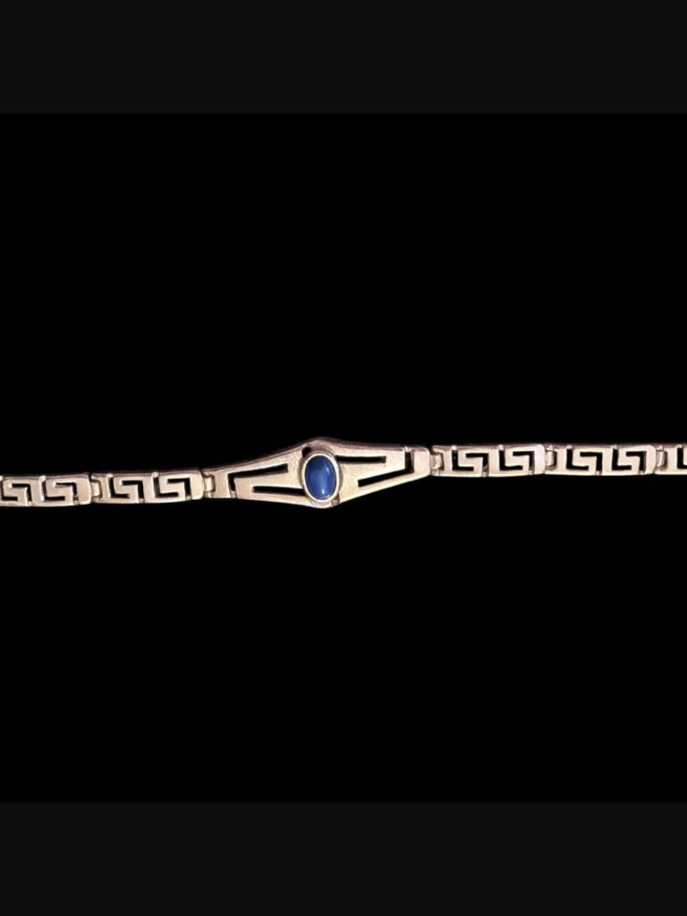 925 Sterling Silver Greek Key Meander Blue Lapis Size 7.25" Bracelet - Picture 11 of 14